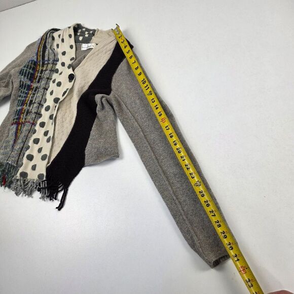 Anthropolgie Charlie & Robin Cardigan Sweater Patchwork Print Polka Dot Fringe S - Picture 7 of 11